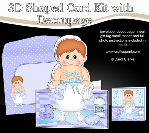 3D Shaped Card  Kit - Bathtub Buddies - Cute Toddler Boy Brandon has a Bubble Bath