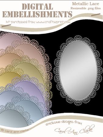 10 Oval Metallic Lace Doilies Digital Embellishments
