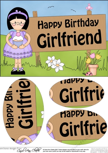 A5 Girlz Roz Happy Birthday GIRLFRIEND Oval Pyramage Topper