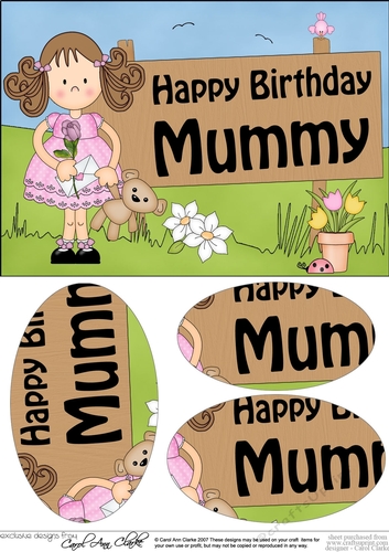 A5 Girlz Zoe Happy Birthday MUMMY Oval Pyramage Topper