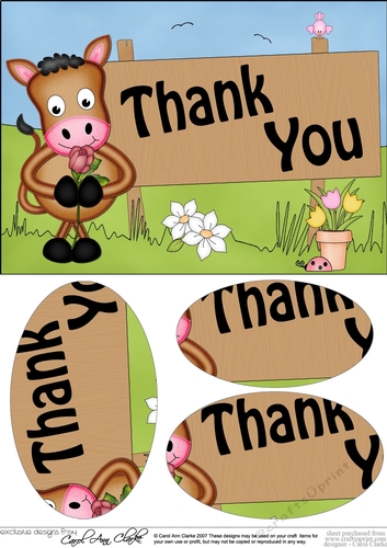 A5 GiGi Horse THANK YOU Oval Pyramage Topper