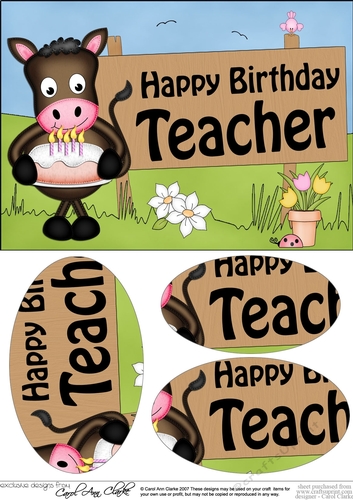 A5 GiGi Horse Happy Birthday Teacher Oval Pyramage Topper