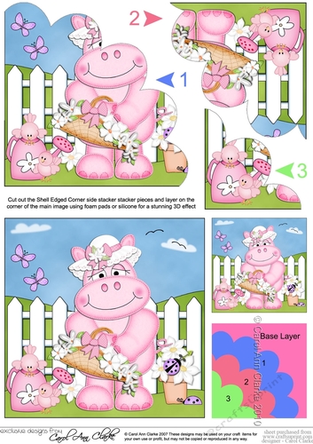 Hilda Hippo has a Basket of Pretty Flowers Shell Edged Corner Side Stacker