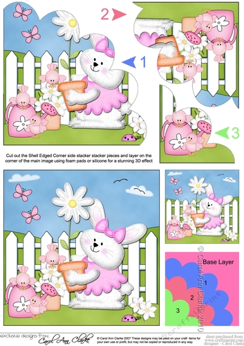 Little Bunny has a Pretty Flower Shell Edged Corner Side Stacker