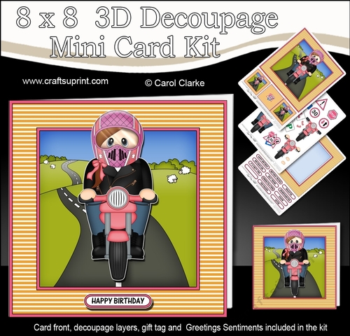 8 x 8 Mini Kit with 3d Decoupage - Young Lady Miyata Rides her Motorbike