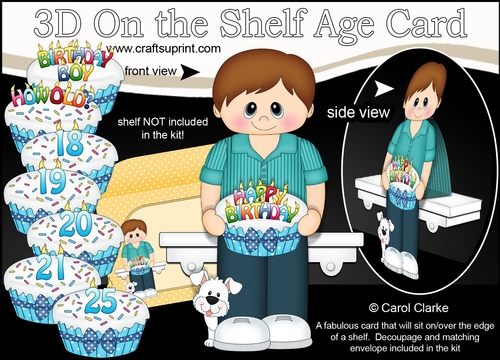 3D On the Shelf Card Kit - Young Man Nickolas is the Birthday Boy with ages 18 - 25 age Birthday Cake Decoupage