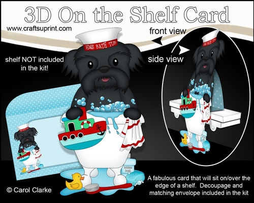 3D On the Shelf Card Kit - Bathtub Buddies - Little Shih Tzu Dog Bo has a Bubble Bath