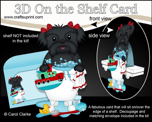 3D On the Shelf Card Kit - Bathtub Buddies - Little Shih Tzu Dog Star has a Bubble Bath