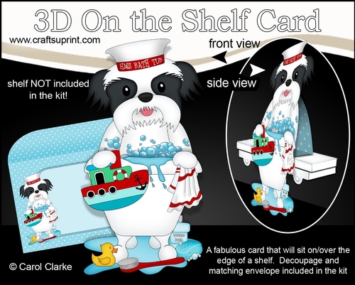 3D On the Shelf Card Kit - Bathtub Buddies - Little Shih Tzu Dog Duke has a Bubble Bath