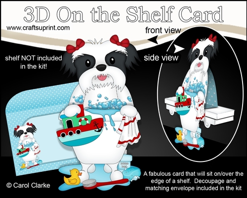 3D On the Shelf Card Kit - Bathtub Buddies - Little Shih Tzu Dog Daisy has a Bubble Bath