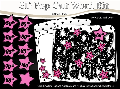 3D Happy Birthday GRANDMA Stars with Ages 50 to 100 Pop Out Word Card 