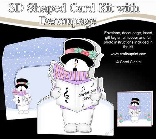 3D Shaped Christmas Card Kit  - Snowman Rio is Carol singing