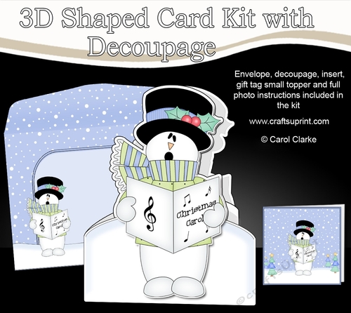 3D Shaped Christmas Card Kit  - Snowman Rio is Carol singing