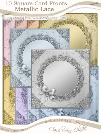 Square Metallic Lace and Bow Card Fronts Kit