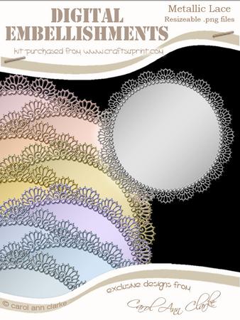 10 Round Metallic Lace Doilies Digital Embellishments