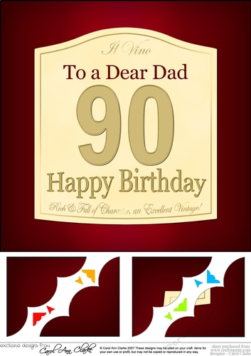 8 x 8 90th Birthday Dad Wine Label Scalloped corner Topper