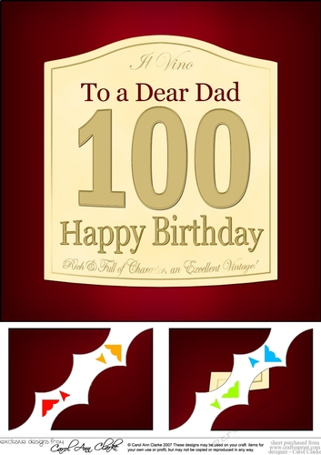 8 x 8 100th Birthday Dad Wine Label Scalloped corner Topper