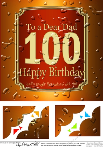 8 x 8 100th Birthday Dad Beer Label Scalloped corner Topper