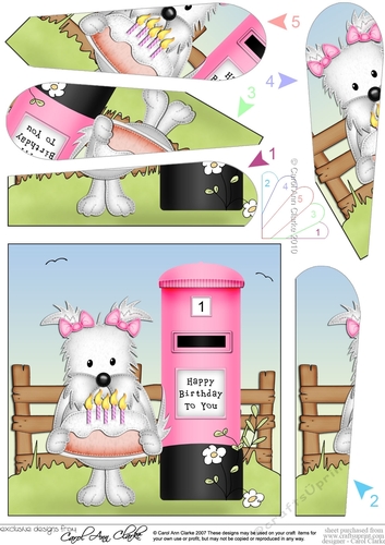 Jess Westie Dog has a Birthday Cake Fan Pyramage Topper