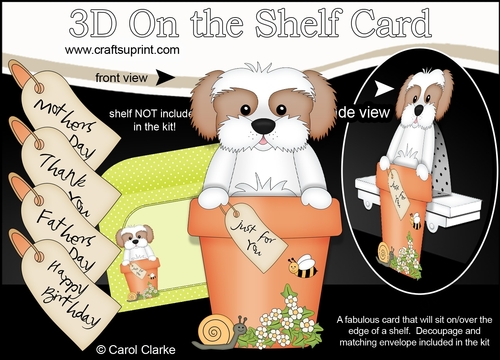 3D On the Shelf Card Kit - Flower Pot Friends Little Cavachon Dog BoBo