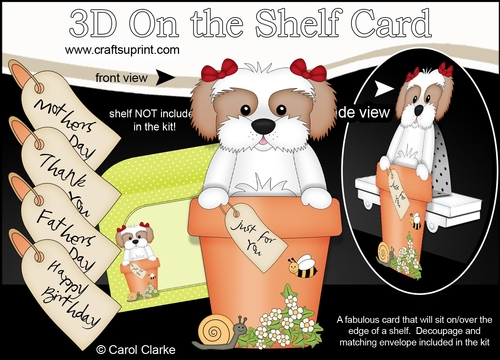 3D On the Shelf Card Kit - Flower Pot Friends Little Cavachon Dog Button