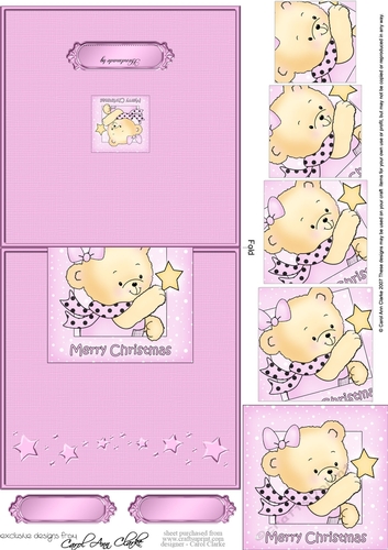 Hunney Bear Rosie has a Christmas Star - No-Hole Easy Over the Edge Card & Spiral Pyramid Topper