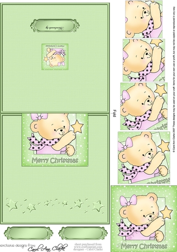Hunney Bear Rosie has a Christmas Star - No-Hole Easy Over the Edge Card & Spiral Pyramid Topper