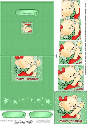 Hunney Bear Rosie has a Christmas Star - No-Hole Easy Over the Edge Card & Spiral Pyramid Topper