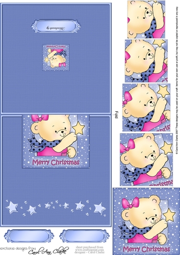 Hunney Bear Rosie has a Christmas Star - No-Hole Easy Over the Edge Card & Spiral Pyramid Topper