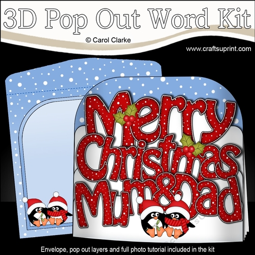 3D Pop Out Christmas Word Card Kit - Merry Christmas MUM & DAD with cute Penguins
