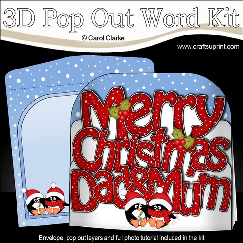 3D Pop Out Christmas Word Card Kit - Merry Christmas DAD & MUM with cute Penguins