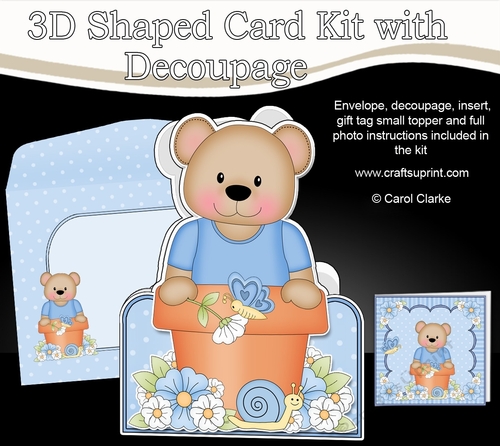 3D Shaped Card  Kit - Flowerpot Friends - Cute Little Austin Bear