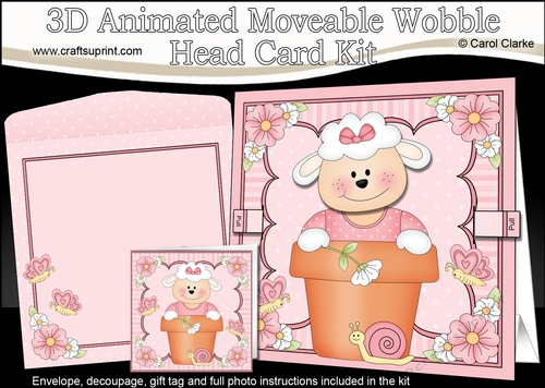 3D Animated Moveable Wobble Head Card Kit - Flower Pot Friends Little Laura Lamb