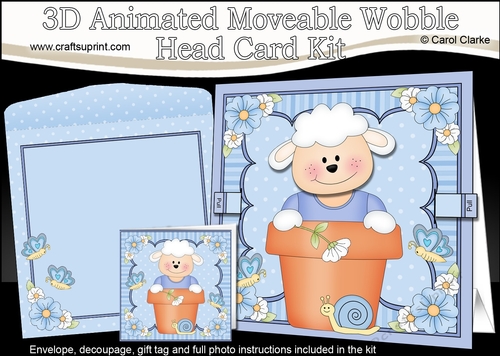 3D Animated Moveable Wobble Head Card Kit - Flower Pot Friends Little Laurie Lamb