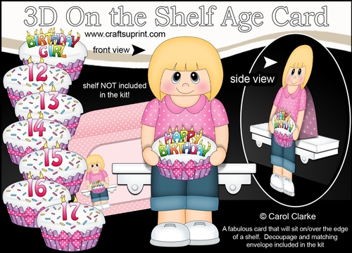 3D On the Shelf Card Kit - Little Teen Kesha is the Birthday Girl with ages 12 - 17 age Birthday Cake Decoupage