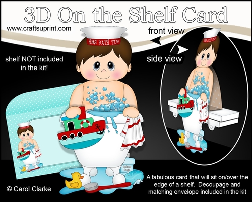 3D On the Shelf Card Kit - Bathtub Buddies - Young Man Nickey has a Bubble Bath