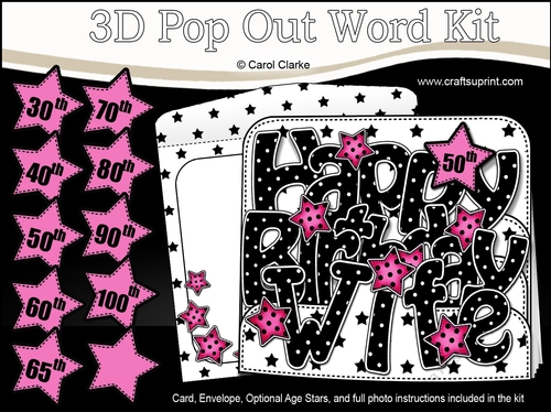 3D Happy Birthday WIFE Stars with Ages 30 to 100 Pop Out Word Card