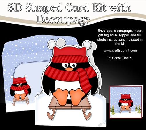 3D Shaped Christmas Card Kit  - Pip Penguin is going Sledging