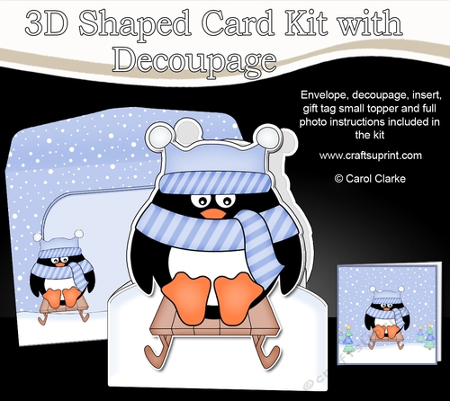 3D Shaped Christmas Card Kit  - Pip Penguin is going Sledging