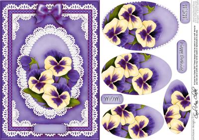 A5 Pansy, Lace and Pearls Quick Card with Pyramage