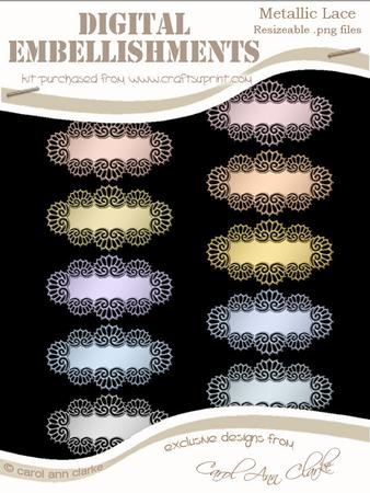 Pretty Metallic Lace Text Plates Digital Embellishments