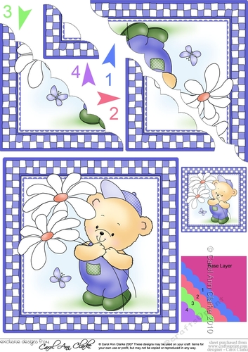 Cute Hunney Bear Robert has pretty Flowers Scallop Corner Topper