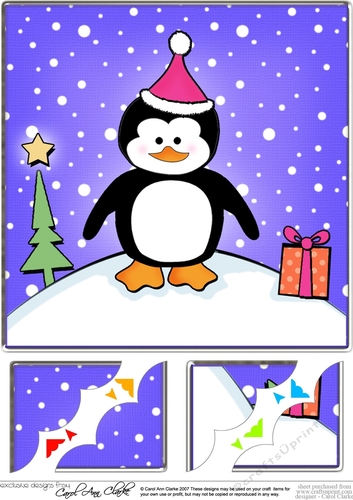 8 x 8 Cute Xmas Penguin Scalloped corner Topper