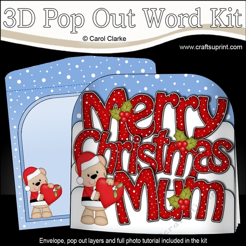 3D Pop Out Christmas Word Card Kit - Merry Christmas MUM with Cute Livvy Bear