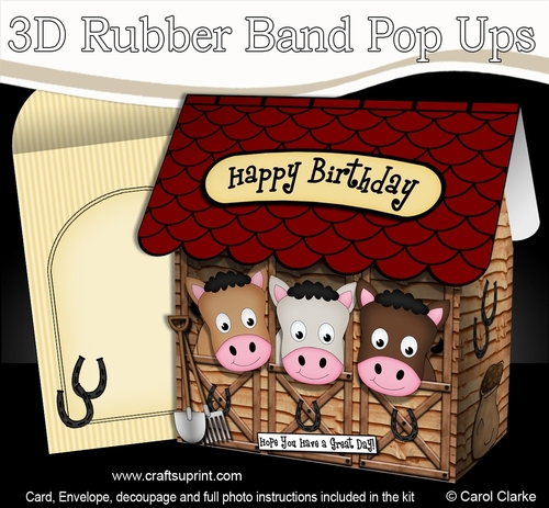 3D Shoppe Pop Up Rubber Band Card Kit  -  The Saddle n Stirrups Horse Stables