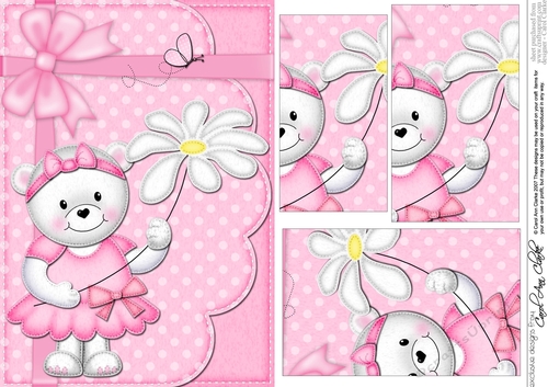 A5 Teddy Tess has a Pretty Flower Pyramage Topper