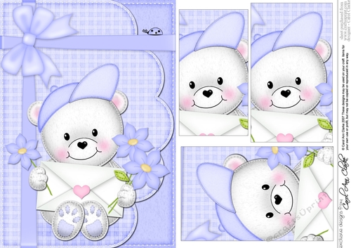 A5 Teddy Ed has a Letter & Flowers Pyramage Topper