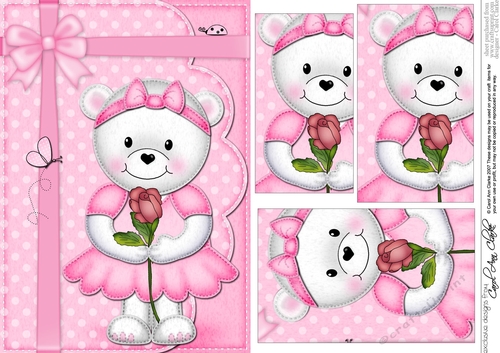 A5 Teddy Tess has a Pretty Rose Pyramage Topper