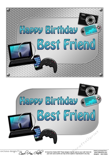 5x7 Birthday BEST FRIEND Gadgets n Gizmos 3D Decoupage