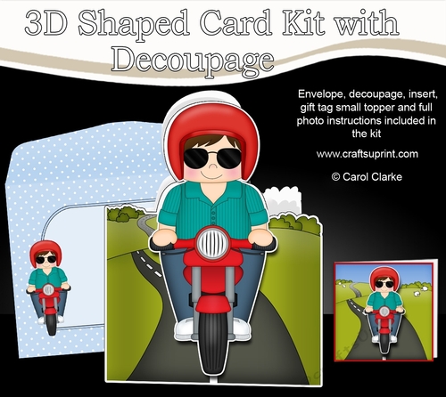 3D Shaped Card  Kit - Alcyon Rides his Motorbike